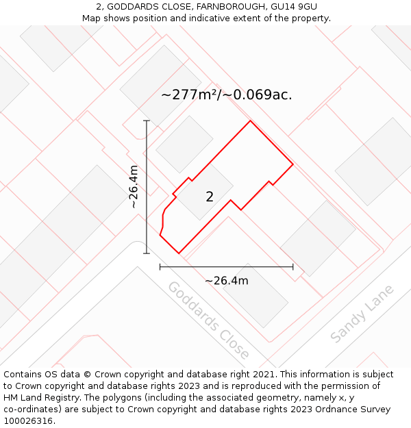 2, GODDARDS CLOSE, FARNBOROUGH, GU14 9GU: Plot and title map