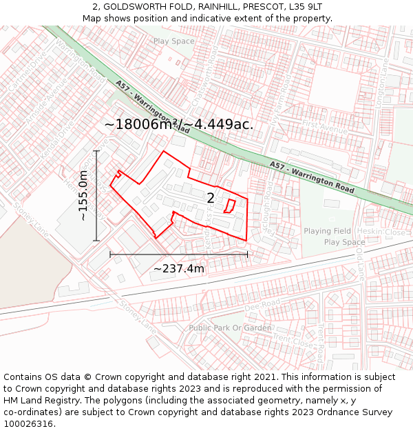 2, GOLDSWORTH FOLD, RAINHILL, PRESCOT, L35 9LT: Plot and title map