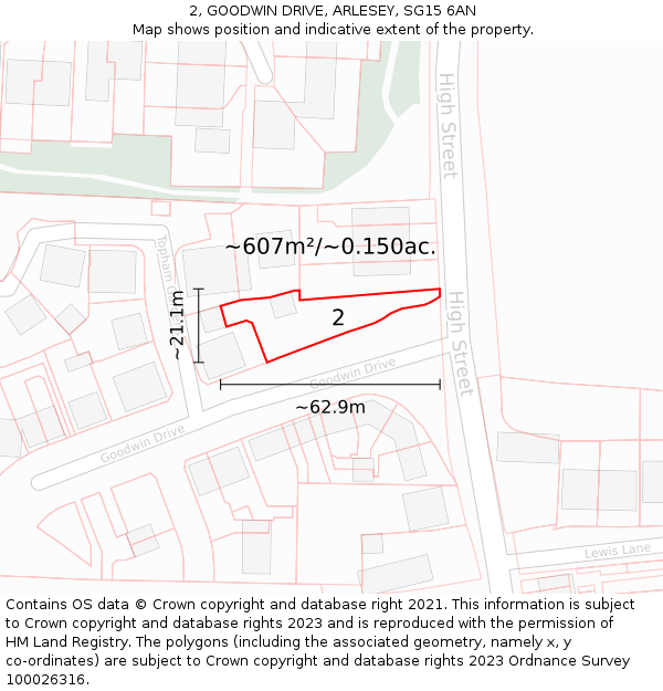 2, GOODWIN DRIVE, ARLESEY, SG15 6AN: Plot and title map