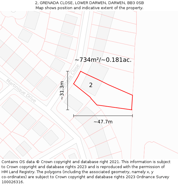 2, GRENADA CLOSE, LOWER DARWEN, DARWEN, BB3 0SB: Plot and title map