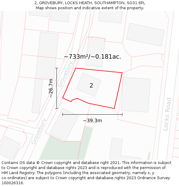 2, GROVEBURY, LOCKS HEATH, SOUTHAMPTON, SO31 6PL: Plot and title map