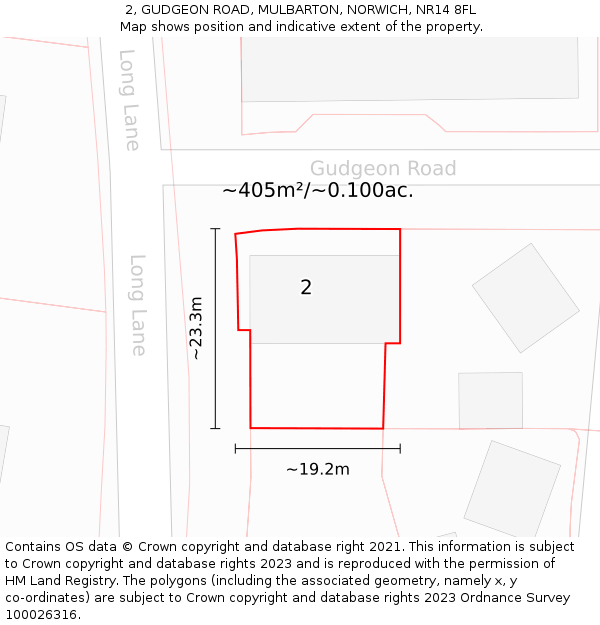 2, GUDGEON ROAD, MULBARTON, NORWICH, NR14 8FL: Plot and title map