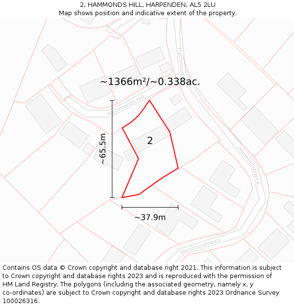 2, HAMMONDS HILL, HARPENDEN, AL5 2LU: Plot and title map