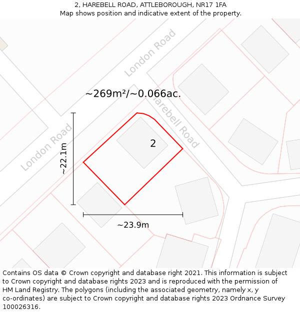 2, HAREBELL ROAD, ATTLEBOROUGH, NR17 1FA: Plot and title map