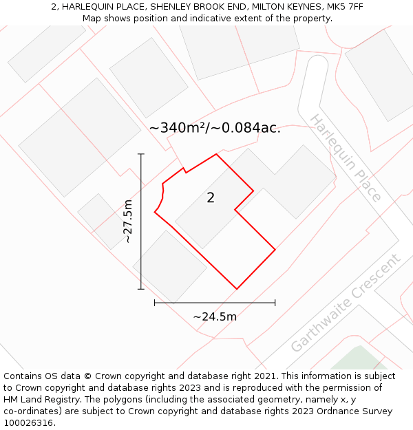 2, HARLEQUIN PLACE, SHENLEY BROOK END, MILTON KEYNES, MK5 7FF: Plot and title map