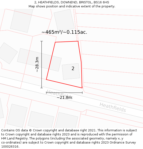 2, HEATHFIELDS, DOWNEND, BRISTOL, BS16 6HS: Plot and title map