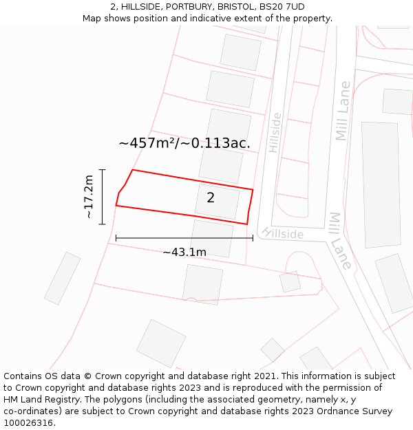 2, HILLSIDE, PORTBURY, BRISTOL, BS20 7UD: Plot and title map