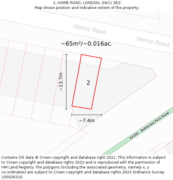 2, HOME ROAD, LONDON, SW11 3EZ: Plot and title map