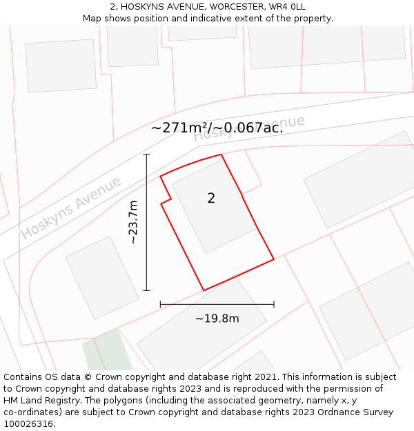 2, HOSKYNS AVENUE, WORCESTER, WR4 0LL: Plot and title map