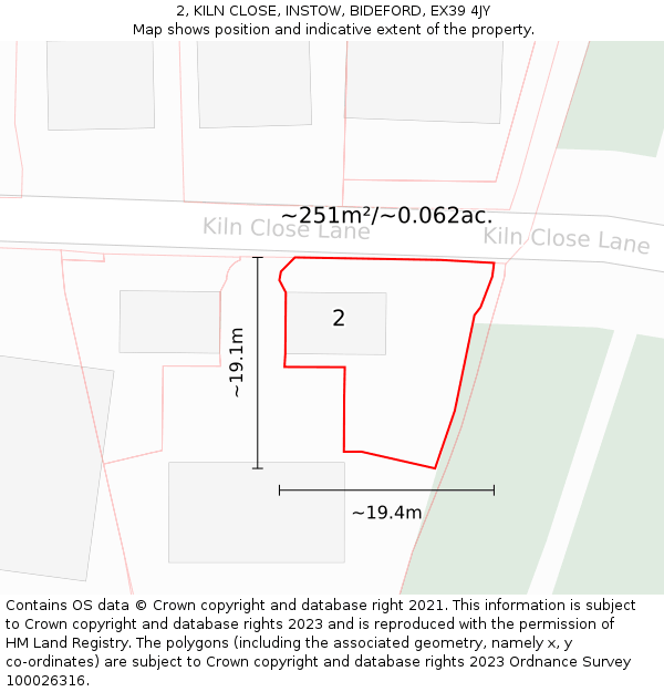 2, KILN CLOSE, INSTOW, BIDEFORD, EX39 4JY: Plot and title map