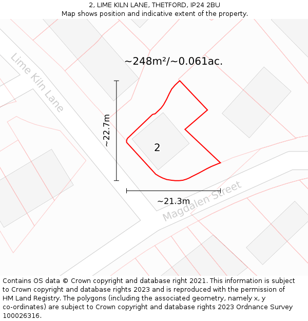 2, LIME KILN LANE, THETFORD, IP24 2BU: Plot and title map