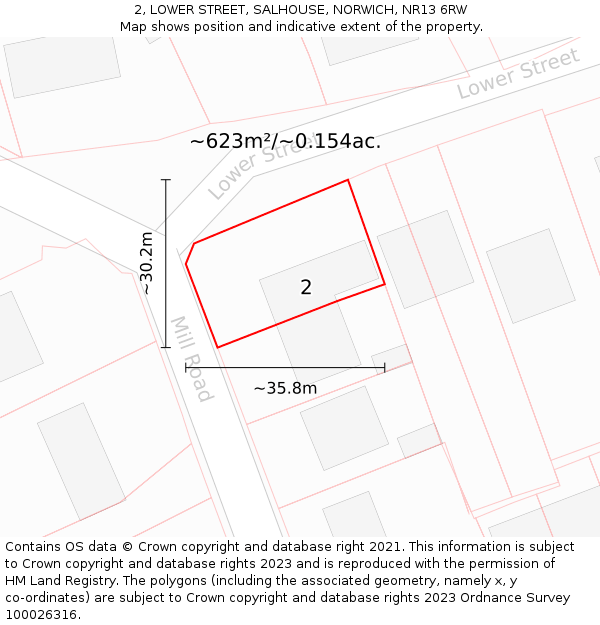 2, LOWER STREET, SALHOUSE, NORWICH, NR13 6RW: Plot and title map