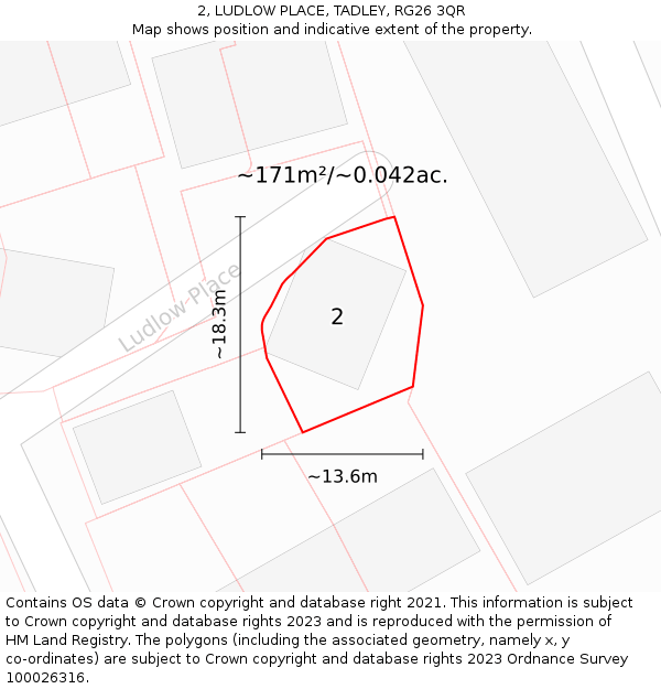 2, LUDLOW PLACE, TADLEY, RG26 3QR: Plot and title map