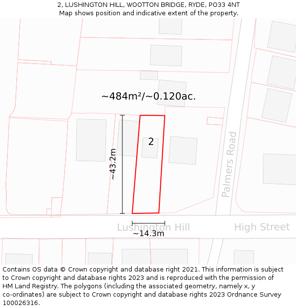 2, LUSHINGTON HILL, WOOTTON BRIDGE, RYDE, PO33 4NT: Plot and title map