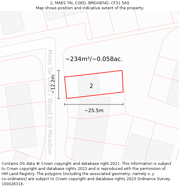 2, MAES TAL COED, BRIDGEND, CF31 5AS: Plot and title map