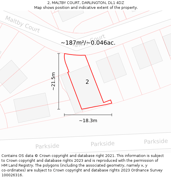 2, MALTBY COURT, DARLINGTON, DL1 4DZ: Plot and title map