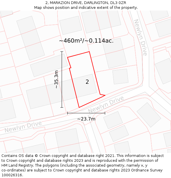 2, MARAZION DRIVE, DARLINGTON, DL3 0ZR: Plot and title map