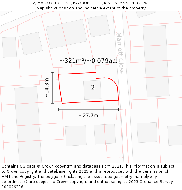 2, MARRIOTT CLOSE, NARBOROUGH, KING'S LYNN, PE32 1WG: Plot and title map