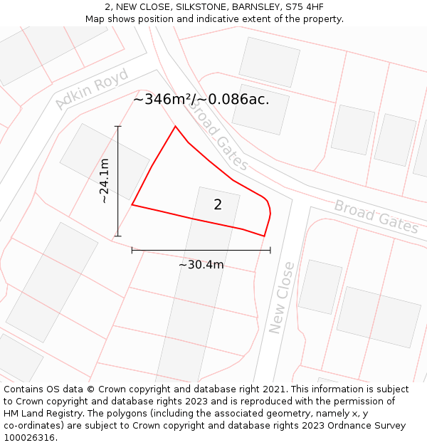 2, NEW CLOSE, SILKSTONE, BARNSLEY, S75 4HF: Plot and title map