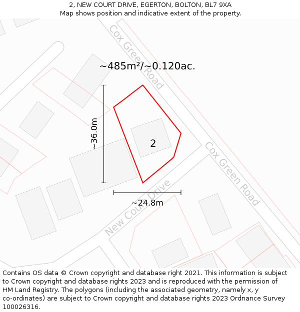 2, NEW COURT DRIVE, EGERTON, BOLTON, BL7 9XA: Plot and title map