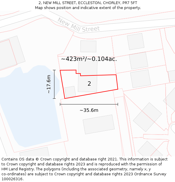 2, NEW MILL STREET, ECCLESTON, CHORLEY, PR7 5FT: Plot and title map