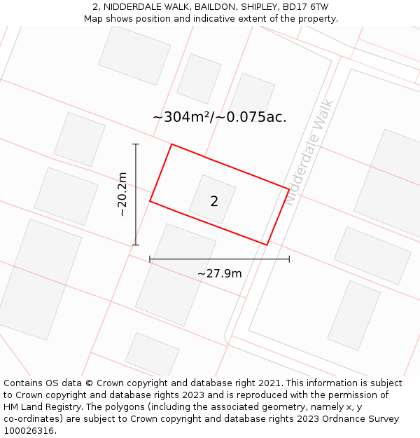 2, NIDDERDALE WALK, BAILDON, SHIPLEY, BD17 6TW: Plot and title map
