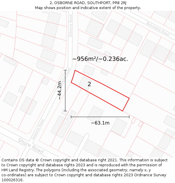 2, OSBORNE ROAD, SOUTHPORT, PR8 2RJ: Plot and title map