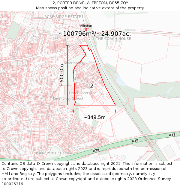 2, PORTER DRIVE, ALFRETON, DE55 7QY: Plot and title map