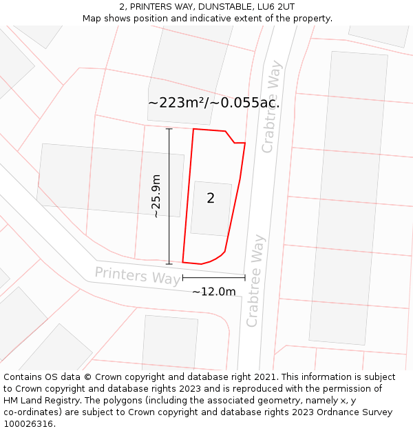 2, PRINTERS WAY, DUNSTABLE, LU6 2UT: Plot and title map