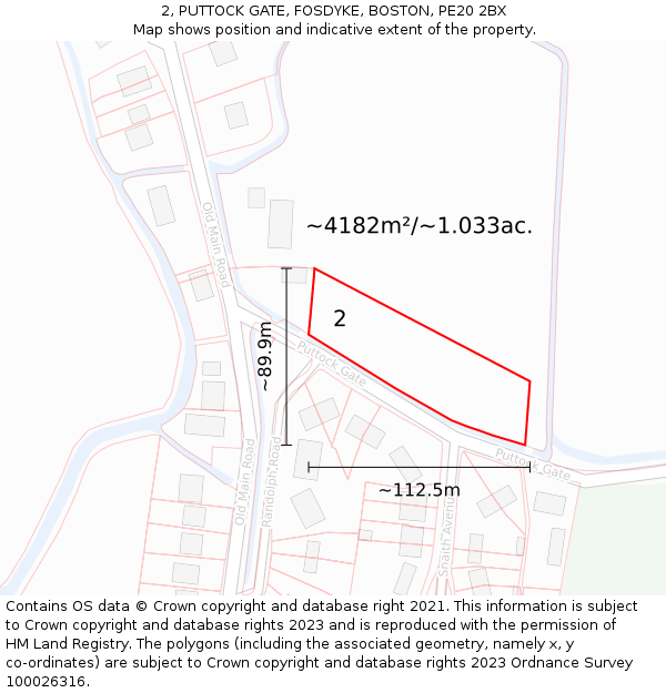 2, PUTTOCK GATE, FOSDYKE, BOSTON, PE20 2BX: Plot and title map