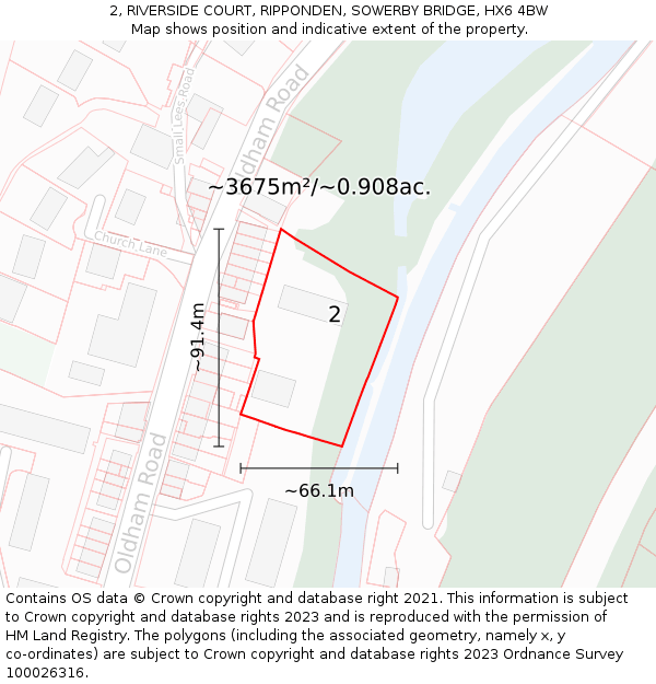 2, RIVERSIDE COURT, RIPPONDEN, SOWERBY BRIDGE, HX6 4BW: Plot and title map