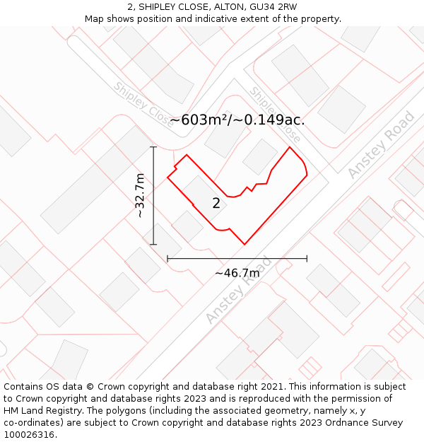 2, SHIPLEY CLOSE, ALTON, GU34 2RW: Plot and title map