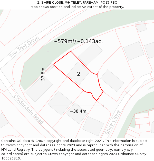 2, SHIRE CLOSE, WHITELEY, FAREHAM, PO15 7BQ: Plot and title map