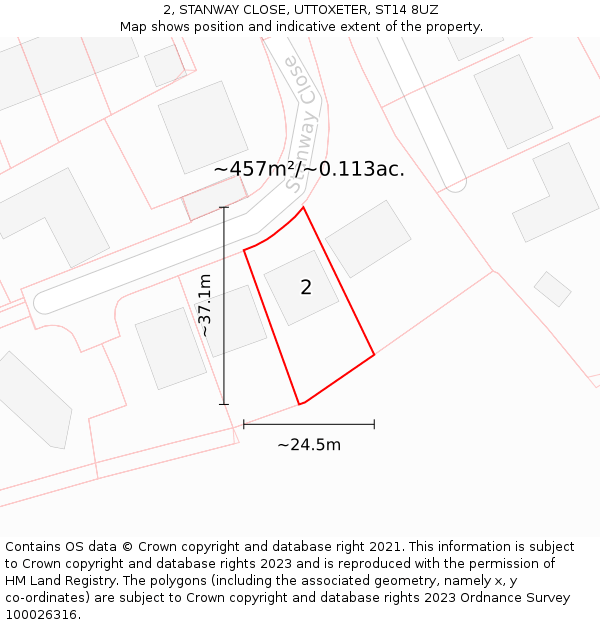 2, STANWAY CLOSE, UTTOXETER, ST14 8UZ: Plot and title map