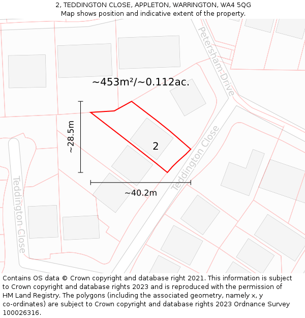 2, TEDDINGTON CLOSE, APPLETON, WARRINGTON, WA4 5QG: Plot and title map