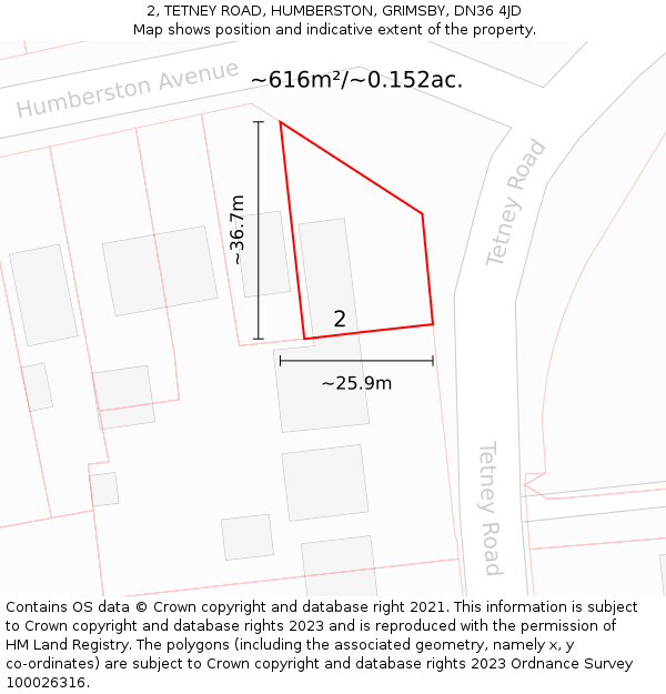 2, TETNEY ROAD, HUMBERSTON, GRIMSBY, DN36 4JD: Plot and title map