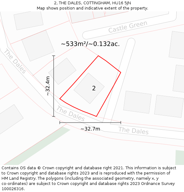 2, THE DALES, COTTINGHAM, HU16 5JN: Plot and title map