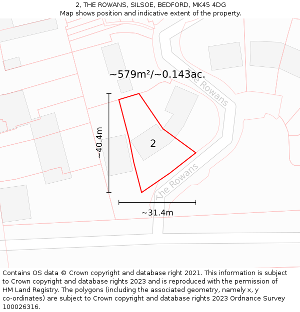 2, THE ROWANS, SILSOE, BEDFORD, MK45 4DG: Plot and title map