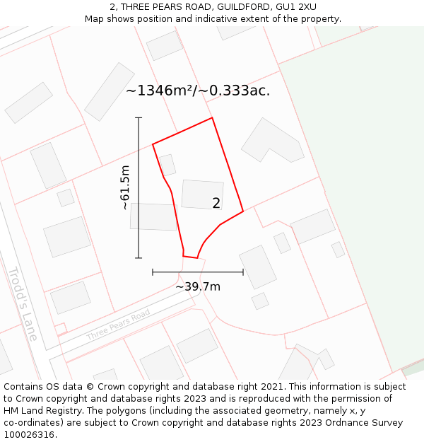 2, THREE PEARS ROAD, GUILDFORD, GU1 2XU: Plot and title map