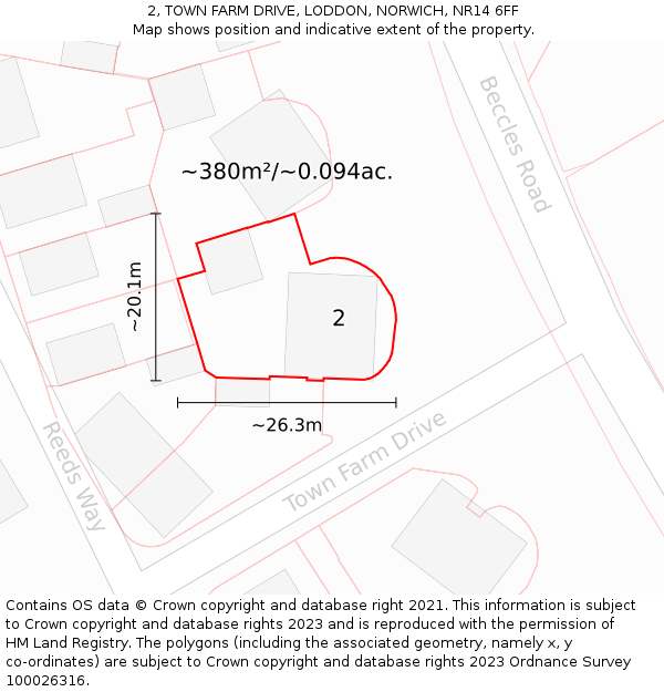 2, TOWN FARM DRIVE, LODDON, NORWICH, NR14 6FF: Plot and title map