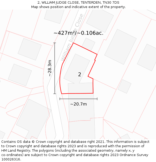 2, WILLIAM JUDGE CLOSE, TENTERDEN, TN30 7DS: Plot and title map