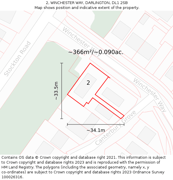 2, WINCHESTER WAY, DARLINGTON, DL1 2SB: Plot and title map