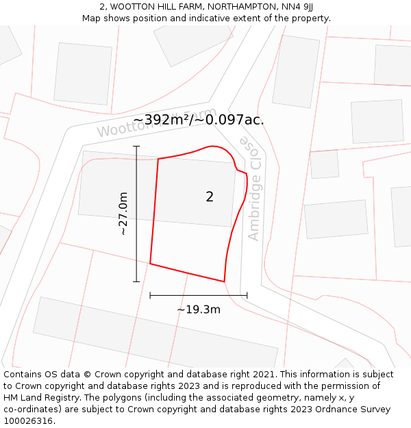 2, WOOTTON HILL FARM, NORTHAMPTON, NN4 9JJ: Plot and title map