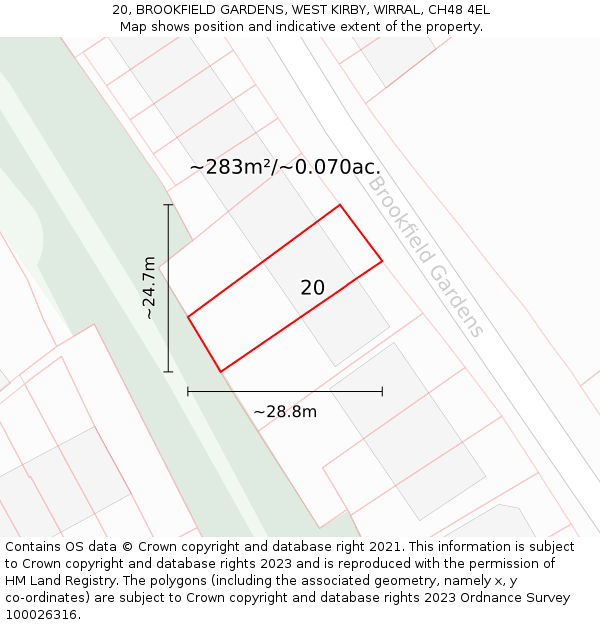 20, BROOKFIELD GARDENS, WEST KIRBY, WIRRAL, CH48 4EL: Plot and title map