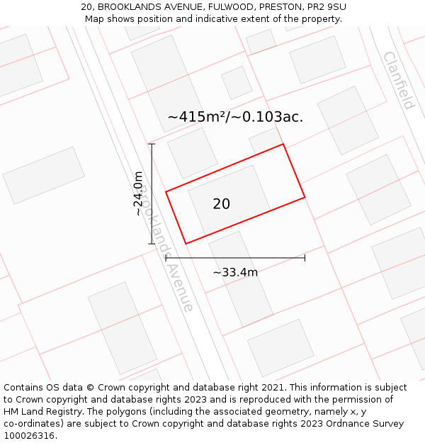 20, BROOKLANDS AVENUE, FULWOOD, PRESTON, PR2 9SU: Plot and title map