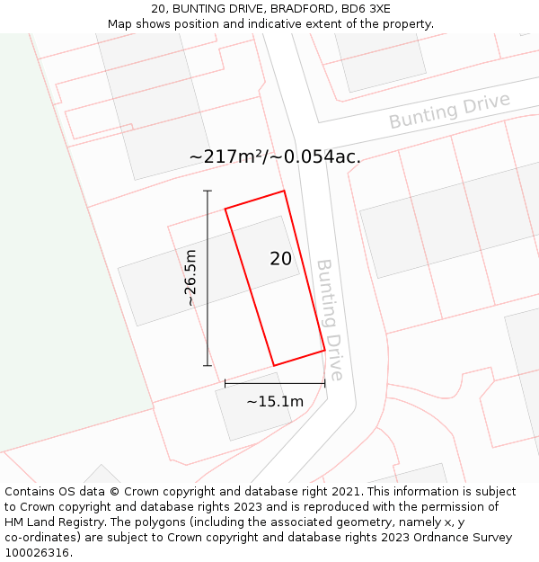 20, BUNTING DRIVE, BRADFORD, BD6 3XE: Plot and title map