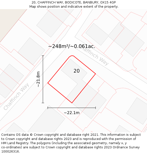 20, CHAFFINCH WAY, BODICOTE, BANBURY, OX15 4GP: Plot and title map