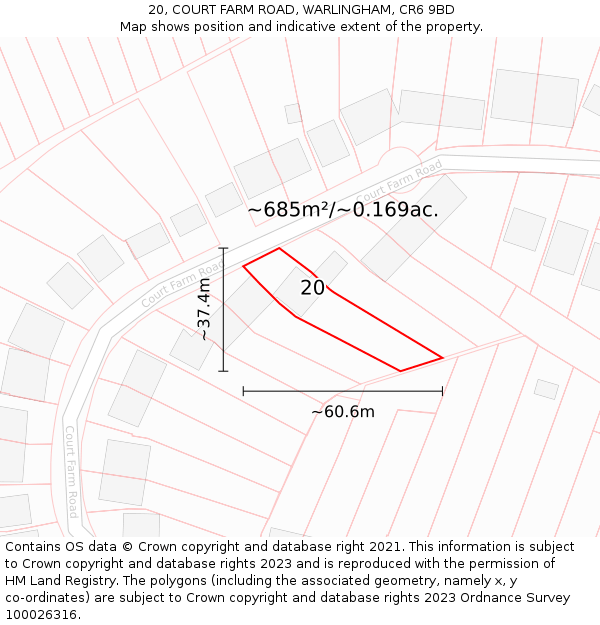 20, COURT FARM ROAD, WARLINGHAM, CR6 9BD: Plot and title map