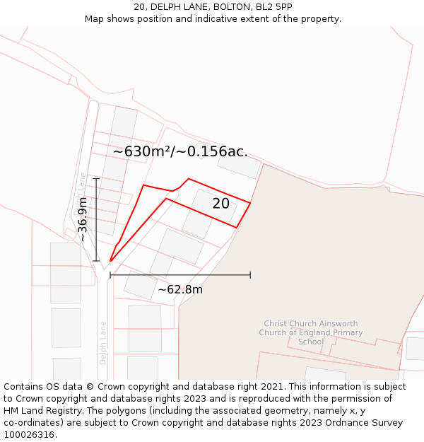 20, DELPH LANE, BOLTON, BL2 5PP: Plot and title map