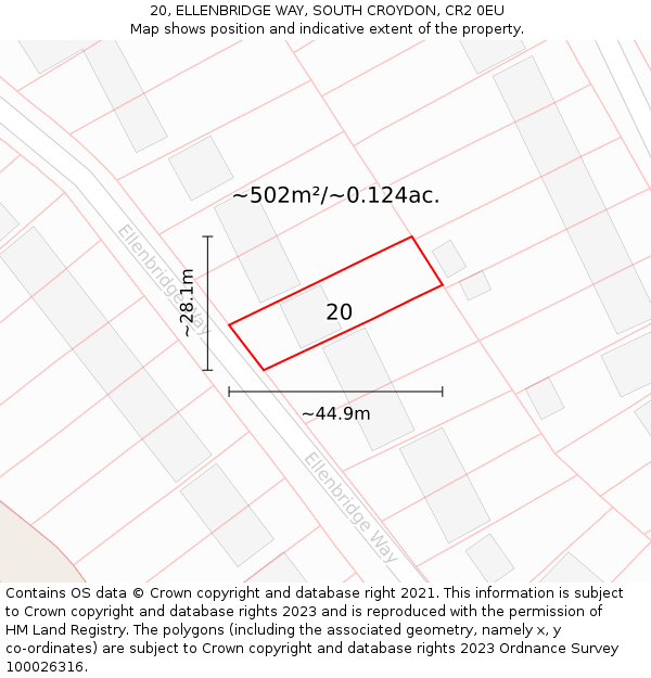 20, ELLENBRIDGE WAY, SOUTH CROYDON, CR2 0EU: Plot and title map